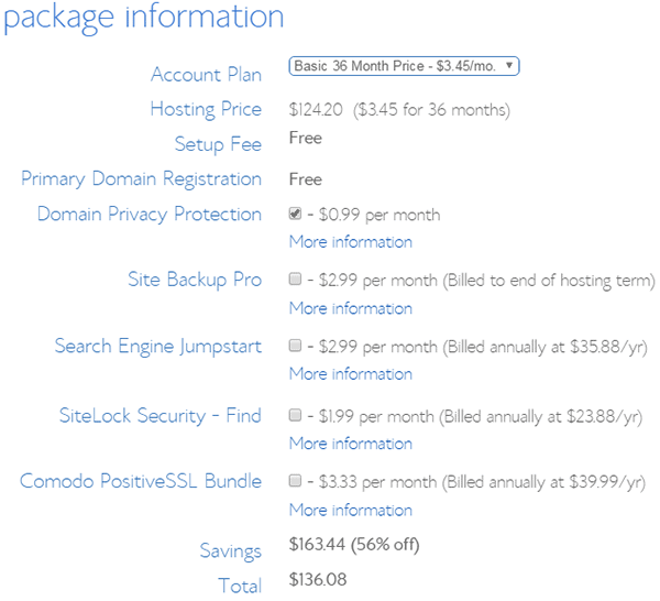 How to Start a WordPress Blog with Bluehost - Basic Package Pricing